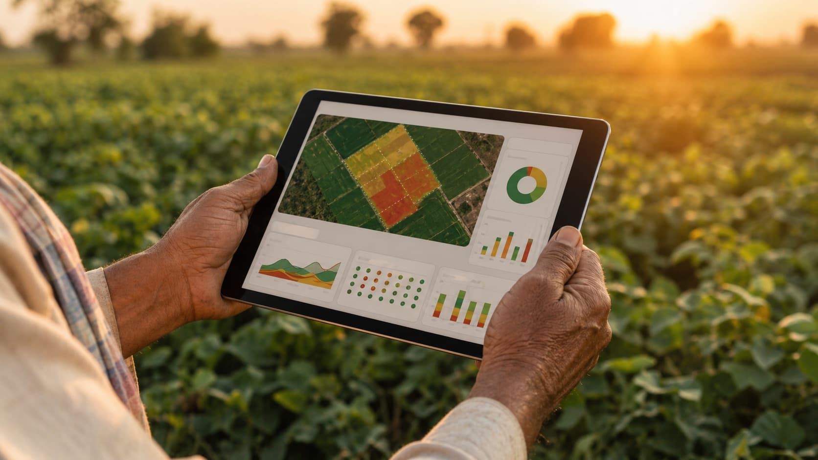FarmFix tablet showing geo-spatial field mapping